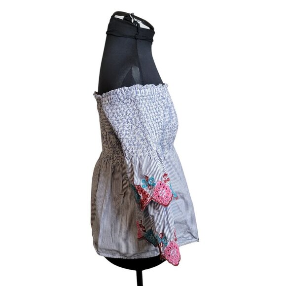 Ann Taylor Petite Off-the-Shoulder Blouse – Smocked Bodice & Embroidered Sleeve - Picture 5 of 8